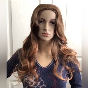 Long wavy brown wig.